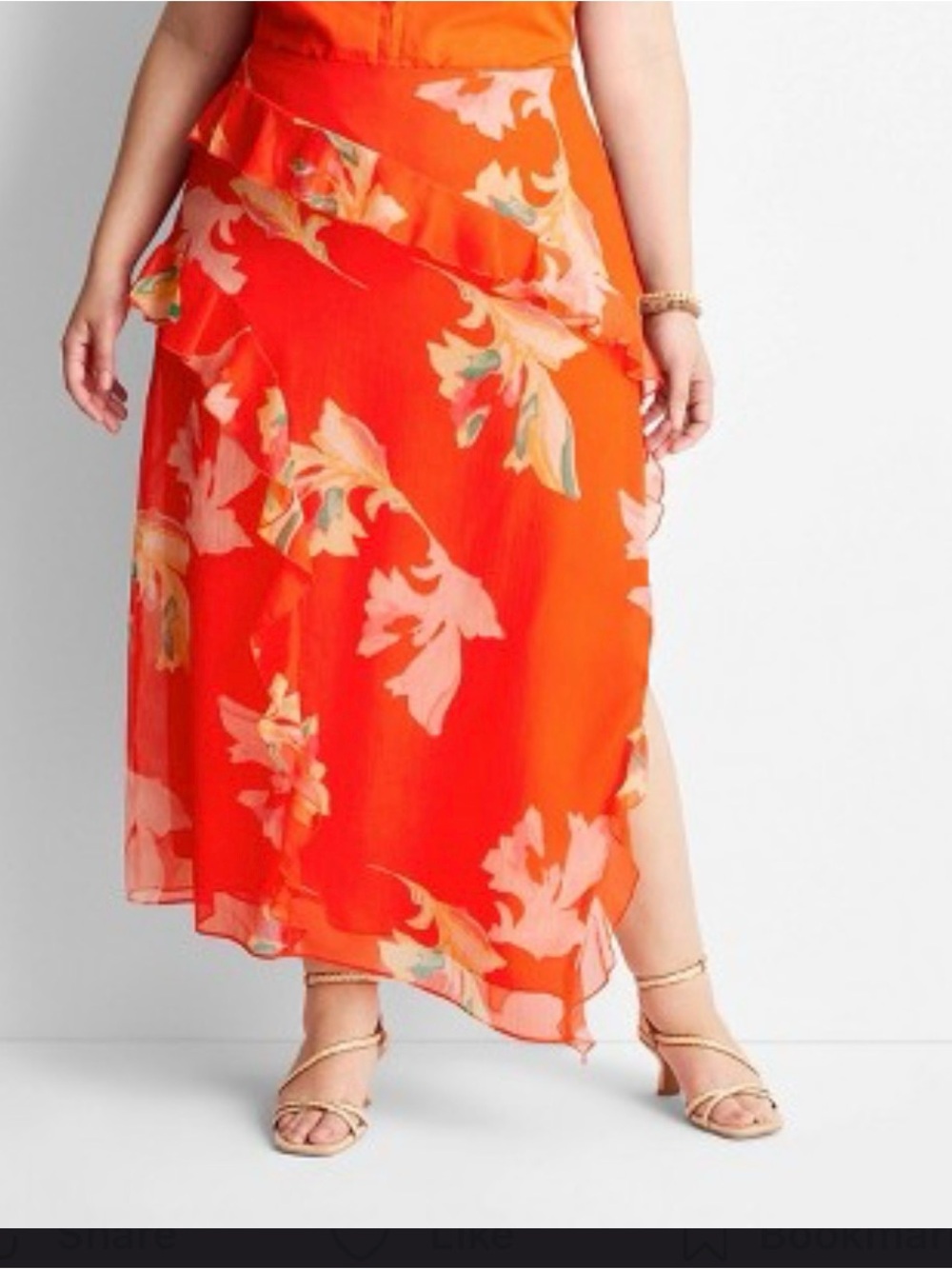 Jenne Naylor Floral High-Low Midi Skirt in Bright Orange